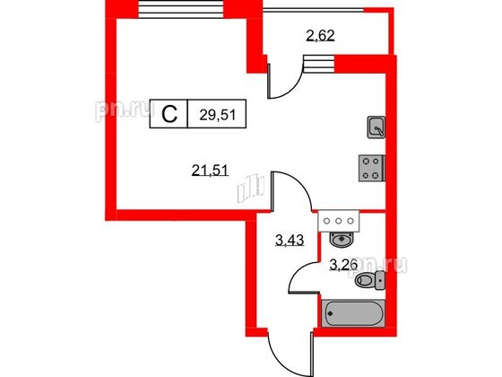 Квартира в ЖК Урбанист, студия, 29.51 м², 6 этаж