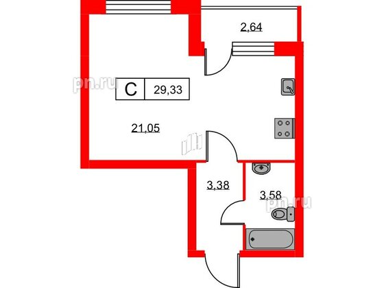 Квартира в ЖК Урбанист, студия, 29.33 м², 2 этаж