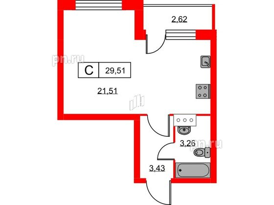 Квартира в ЖК Урбанист, студия, 29.51 м², 3 этаж