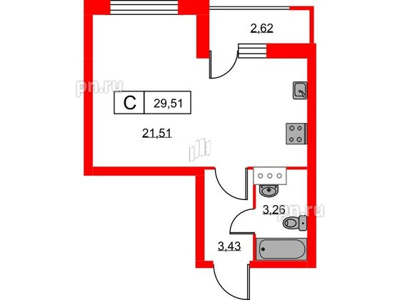 Квартира в ЖК Урбанист, студия, 29.51 м², 7 этаж