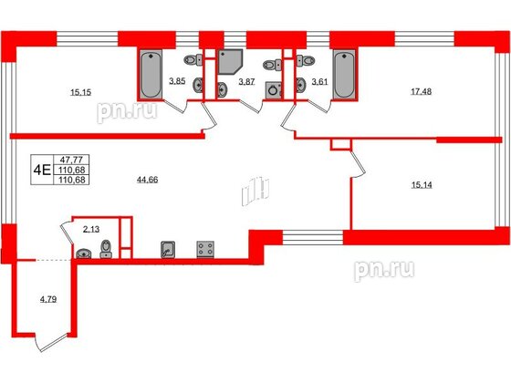 Квартира в ЖК AVANT, 3 комнатная, 110.68 м², 6 этаж