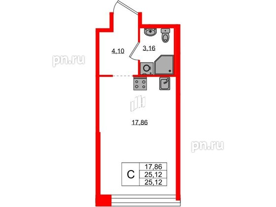 Квартира в ЖК AVANT, студия, 25.12 м², 2 этаж