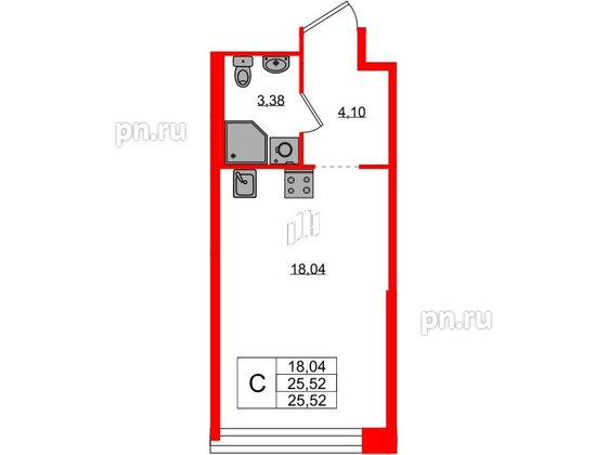 Квартира в ЖК AVANT, студия, 25.57 м², 5 этаж