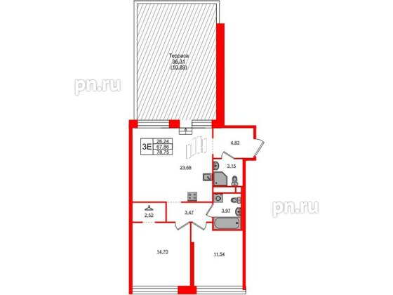 Квартира в ЖК AVANT, 2 комнатная, 78.75 м², 2 этаж