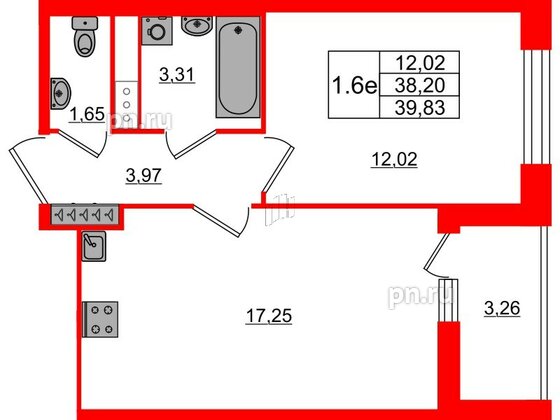 Квартира в ЖК «Город звёзд», 1 комнатная, 38.2 м², 4 этаж