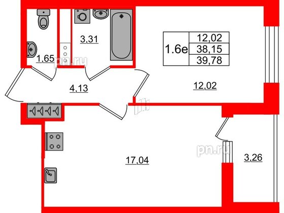 Квартира в ЖК «Город звёзд», 1 комнатная, 38.15 м², 3 этаж