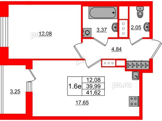 Квартира в ЖК «Город звёзд», 1 комнатная, 39.99 м², 14 этаж