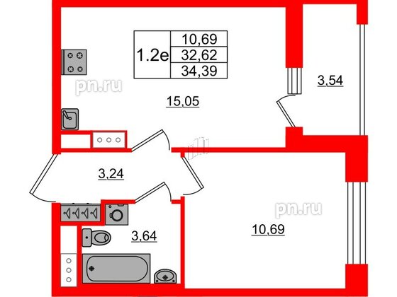 Квартира в ЖК «Город звёзд», 1 комнатная, 32.62 м², 18 этаж