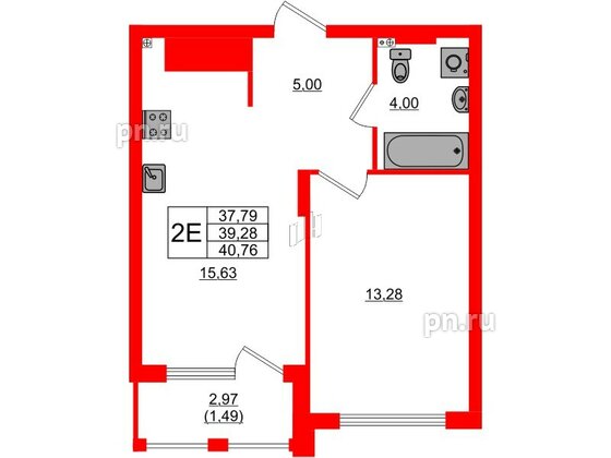 Квартира в ЖК «Расцвет Парк», 1 комнатная, 39.39 м², 3 этаж