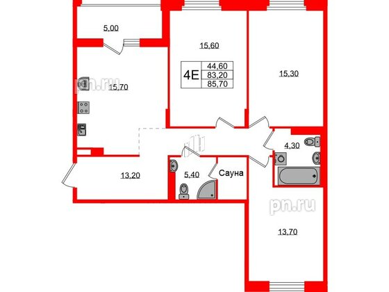 Квартира в ЖК Экография, 3 комнатная, 85.7 м², 3 этаж