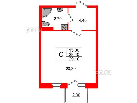 Квартира в ЖК Экография, студия, 29.1 м², 2 этаж