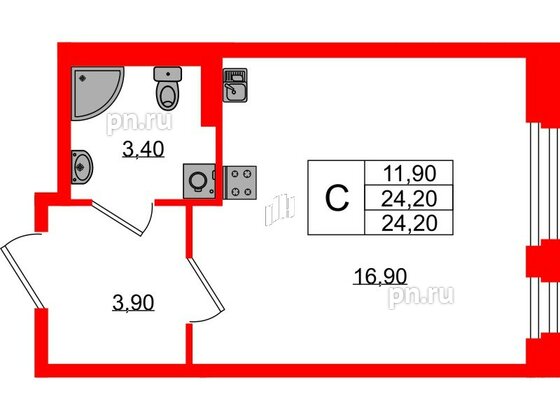 Квартира в ЖК Экография, студия, 24.2 м², 1 этаж