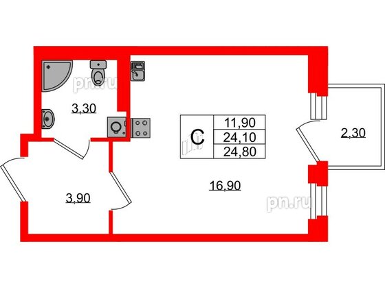 Квартира в ЖК Экография, студия, 24.8 м², 2 этаж