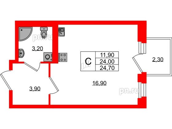 Квартира в ЖК Экография, студия, 24.7 м², 3 этаж