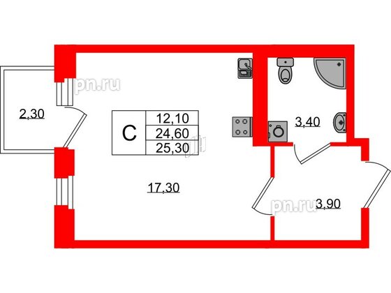 Квартира в ЖК Экография, студия, 25.3 м², 3 этаж