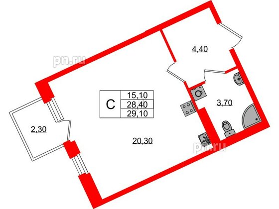 Квартира в ЖК Экография, студия, 29.1 м², 3 этаж