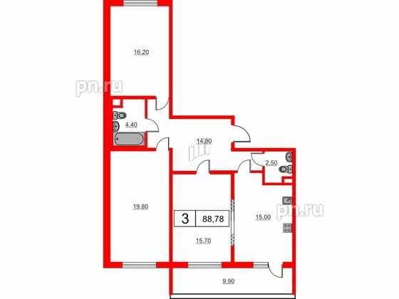 Квартира в ЖК Мариоки, 3 комнатная, 131.8 м², 1 этаж