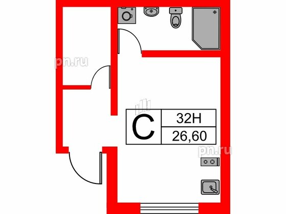 Апартаменты в ЖК Мариоки, студия, 26.6 м², 1 этаж