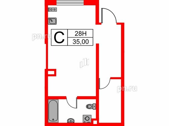 Апартаменты в ЖК Мариоки, студия, 35 м², 1 этаж