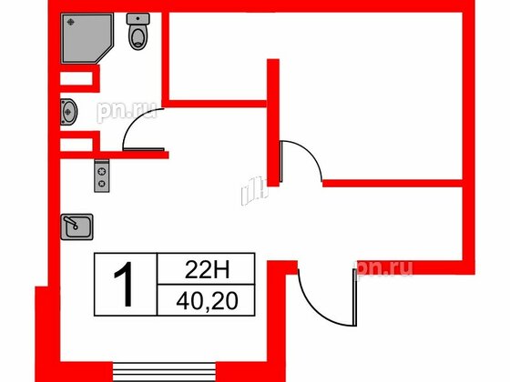 Апартаменты в ЖК Мариоки, 1 комнатные, 40.2 м², 1 этаж