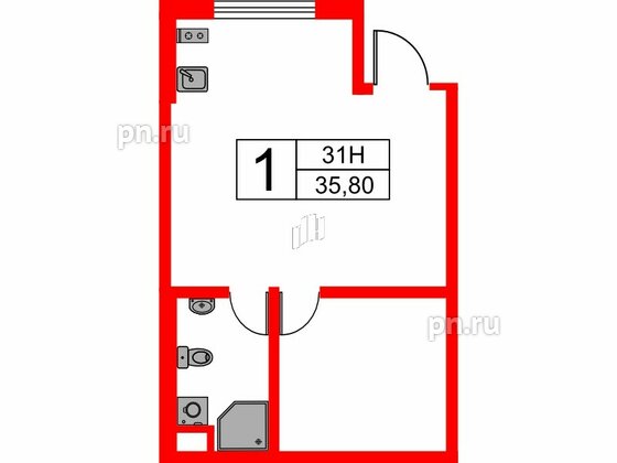 Апартаменты в ЖК Мариоки, 1 комнатные, 35.8 м², 1 этаж