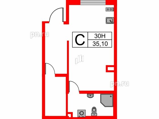 Апартаменты в ЖК Мариоки, студия, 35.1 м², 1 этаж