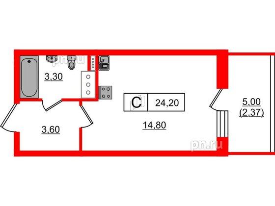 Квартира в ЖК Панорама Невы, студия, 23.4 м², 7 этаж