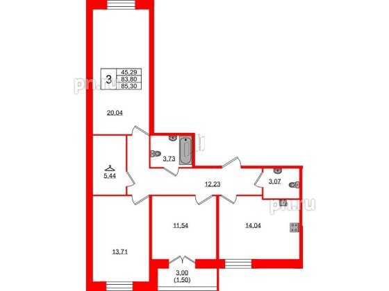 Квартира в ЖК Рождественский квартал, 3 комнатная, 85.3 м², 2 этаж