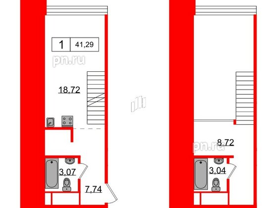 Апартаменты в ЖК AVANT, 1 комнатные, 41.29 м², 3 этаж