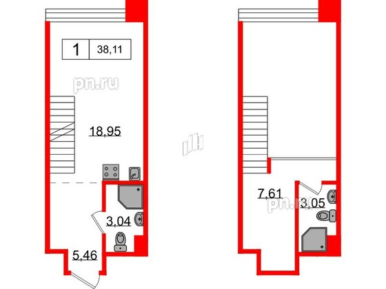 Апартаменты в ЖК AVANT, 1 комнатные, 38.11 м², 3 этаж