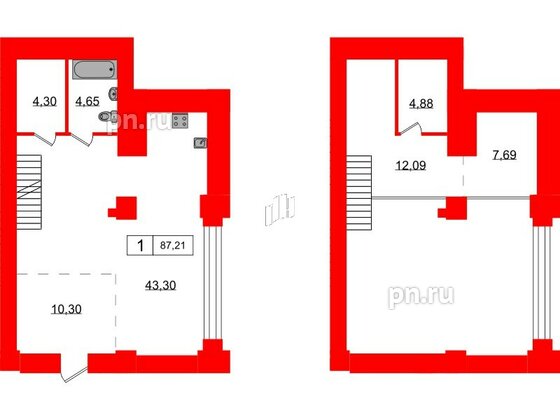 Апартаменты в ЖК AVANT, 1 комнатные, 87.21 м², 3 этаж