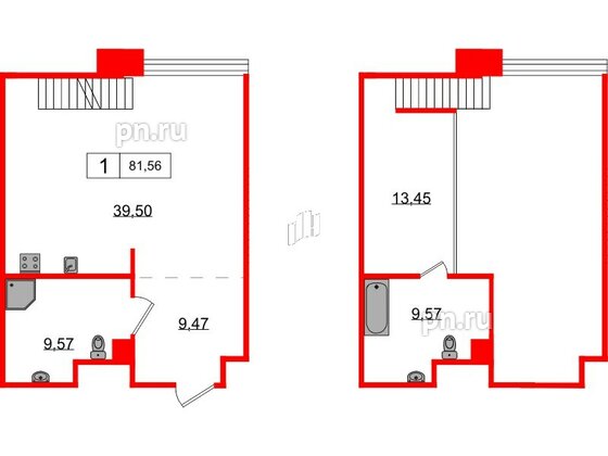 Апартаменты в ЖК AVANT, 1 комнатные, 81.56 м², 3 этаж