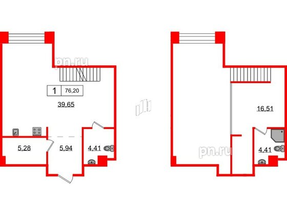 Апартаменты в ЖК AVANT, 1 комнатные, 76.2 м², 3 этаж