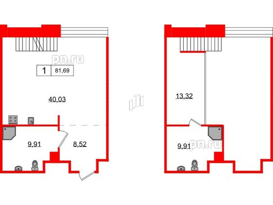 Апартаменты в ЖК AVANT, 1 комнатные, 81.69 м², 3 этаж