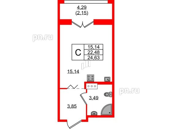 Квартира в ЖК «Рождественский квартал», студия, 24.63 м², 8 этаж