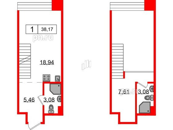 Апартаменты в ЖК AVANT, 1 комнатные, 38.17 м², 3 этаж