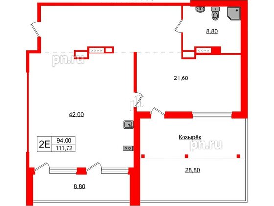 Апартаменты в ЖК Морская Ривьера, 2 комнатные, 111.72 м², 12 этаж
