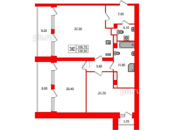 Апартаменты в ЖК Морская Ривьера, 2 комнатные, 126.5 м², 8 этаж