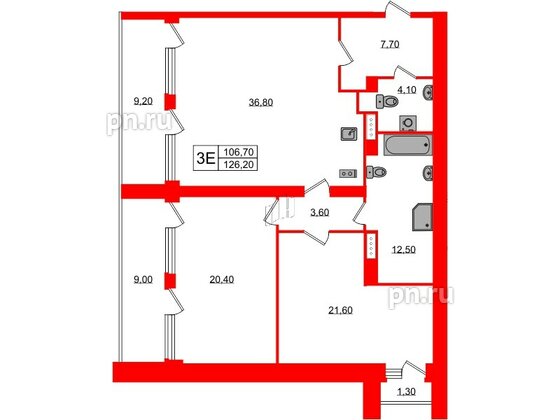 Апартаменты в ЖК Морская Ривьера, 2 комнатные, 126.2 м², 9 этаж