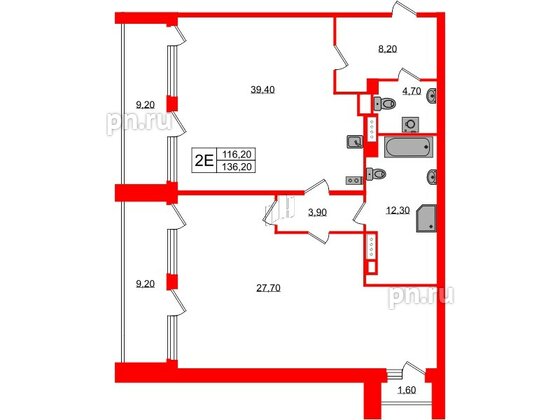 Апартаменты в ЖК Морская Ривьера, 1 комнатные, 136.2 м², 10 этаж