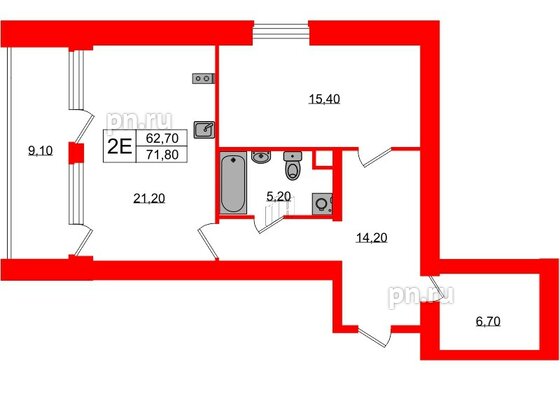 Апартаменты в ЖК Морская Ривьера, 1 комнатные, 71.8 м², 2 этаж