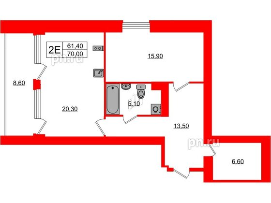 Апартаменты в ЖК Морская Ривьера, 1 комнатные, 70 м², 5 этаж