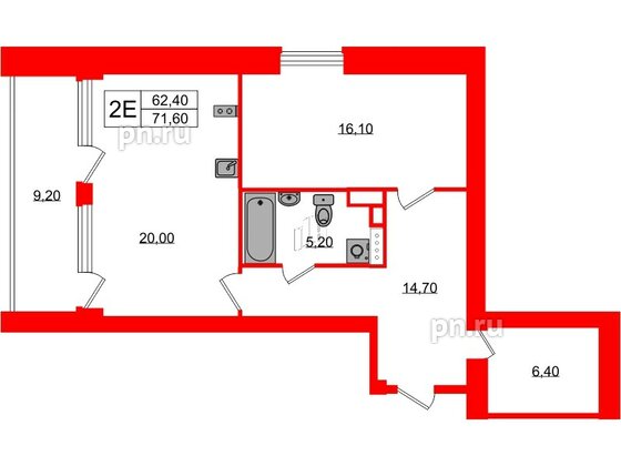 Апартаменты в ЖК Морская Ривьера, 1 комнатные, 71.6 м², 8 этаж