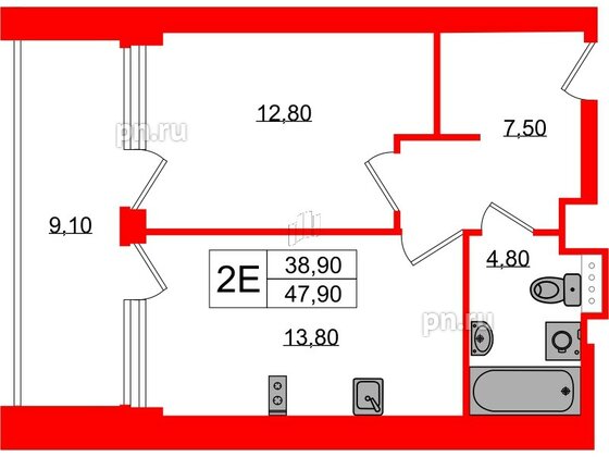 Апартаменты в ЖК Морская Ривьера, 1 комнатные, 47.9 м², 7 этаж