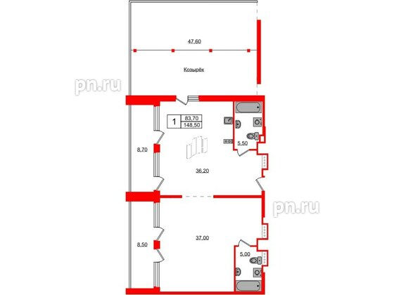 Апартаменты в ЖК Морская Ривьера, 1 комнатные, 148.5 м², 12 этаж