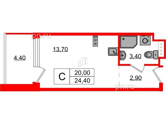 Апартаменты в ЖК Морская Ривьера, студия, 24.4 м², 10 этаж