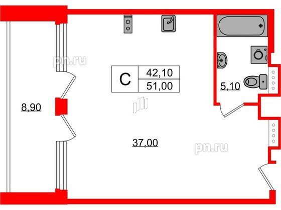 Апартаменты в ЖК Морская Ривьера, студия, 51 м², 11 этаж