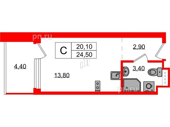 Апартаменты в ЖК Морская Ривьера, студия, 24.5 м², 10 этаж