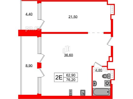 Апартаменты в ЖК Морская Ривьера, 1 комнатные, 76.2 м², 10 этаж