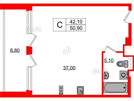 Апартаменты в ЖК Морская Ривьера, студия, 50.9 м², 11 этаж